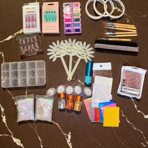 Huge Lot Nail Acrylic Design Glitter Jewels Rhinestones Brushes Stickers Press